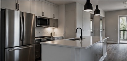 Apartment kitchen prepared for a new resident